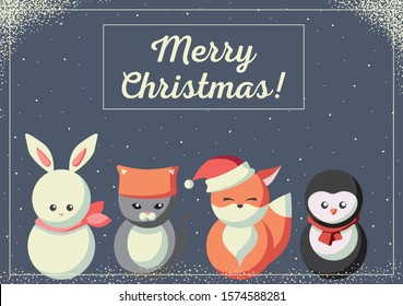 Merry Christmas card with cute animals.