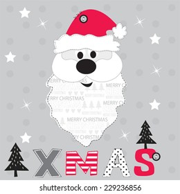 merry christmas card with cute funny santa claus vector illustration