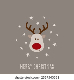 Merry Christmas. Card with a cute reindeer and star background.