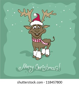 Merry Christmas card with christmas deer