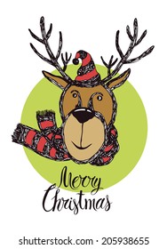 Merry Christmas card with deer
