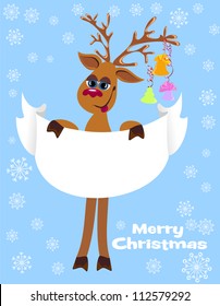 Merry Christmas card with deer and blank paper for your text