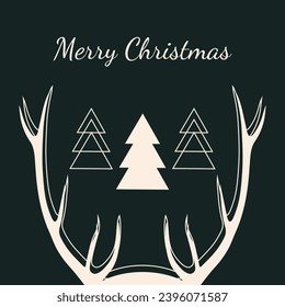Merry christmas card with deer horns