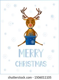 Merry Christmas card with Christmas deer . Vector illustration.