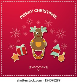 Merry Christmas card with christmas deer. Vector illustration for your design.