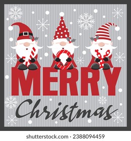 Merry christmas card design with cute gnomes and text
