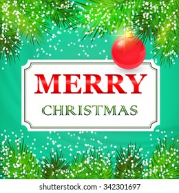 Merry Christmas Card design with fir branches. Vector illustration. EPS 10