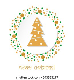 Merry Christmas card design. Holiday background with stylized fir tree. Vector illustration. 