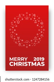Merry Christmas card. Design layout with decoration of Xmas icons and Merry Christmas typography.