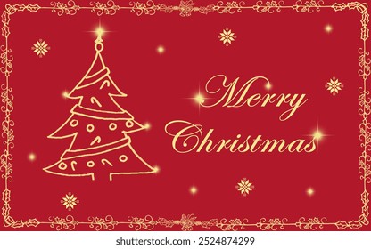 Merry Christmas Card Design With Stylized Minimal Tree And Snowflakes, Merry Christmas vector text Calligraphic Lettering design card template. Creative typography for Holiday Greeting Gift Poster.