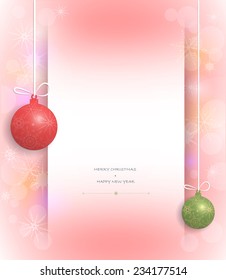 Merry Christmas card design-Christmas Greeting Card with Christmas ball and copy space for text.Red decorative bokeh background.vector illustration