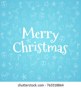 Merry Christmas - card with different hand drawn elements and greetings. Vector. 