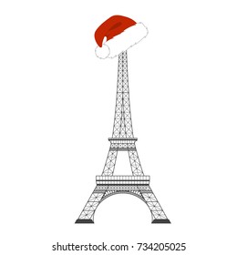 Merry Christmas card with Eiffel tower. Vector illustration