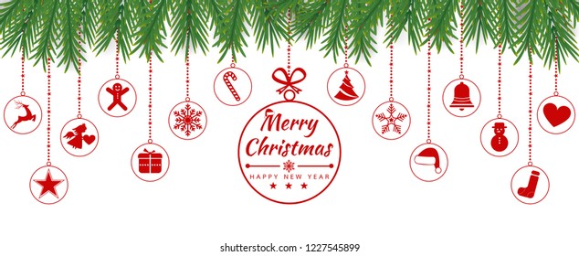 Merry Christmas card with element icons banner. Winter background. Vector illustration