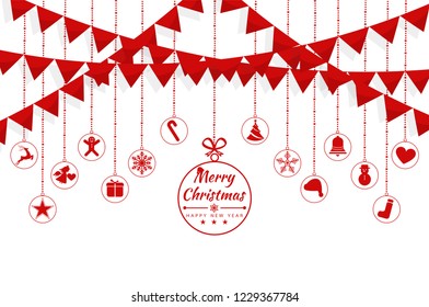 Merry Christmas card with element icons banner. Winter background. Vector illustration
