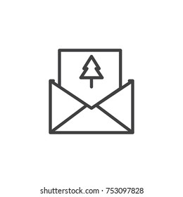 Merry Christmas card in an envelope line icon, outline vector sign, linear style pictogram isolated on white. Symbol, logo illustration. Editable stroke