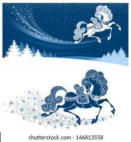 Merry Christmas card with fairy horse (symbol of 2014 year)