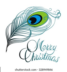 Merry Christmas card with feather