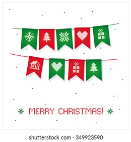 Merry Christmas card. Festive flags. Vector illustration.