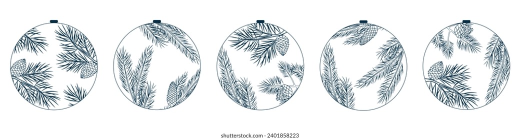 merry christmas card with five balls on transparent background vector illustration EPS10