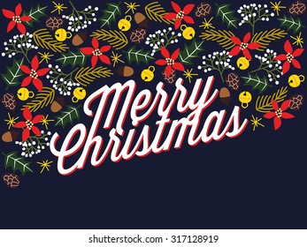 Merry christmas card with free space on the bottom. Can be used as an invitation or greeting card. Vector and illustration design.