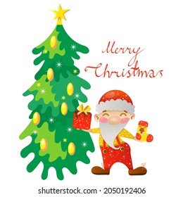 Merry Christmas card with funny gnome
