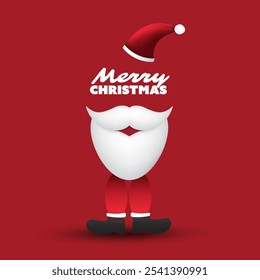 Merry Christmas Card With Funny Santa Claus Face, Santa's Boots, Red Hat and White Beard