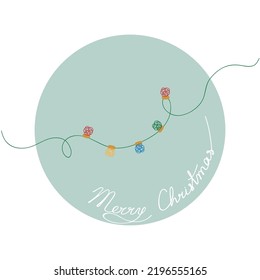 Merry Christmas card with a garland of lights on a white background. Element for design, logo, congratulations