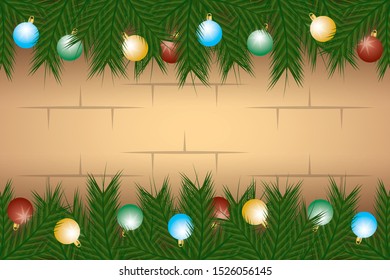 merry christmas card with garlands wreath and balls decoration vector illustration design