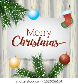 merry christmas card with garlands wreath and balls decoration vector illustration design