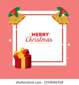 merry christmas card with gift box and decoration vector illustration design