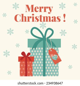 Merry Christmas card with gift boxes