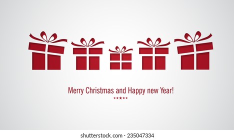 Merry Christmas card with gift. Vector. Illustration.