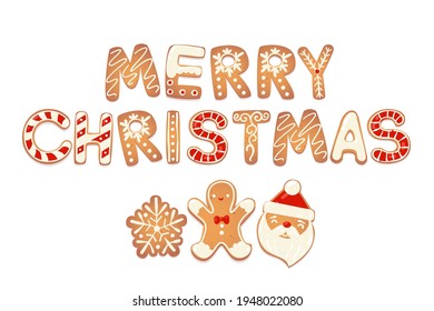 Merry Christmas card with gingerbread cookies. Vector illustration for New Year design.
