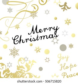 Merry Christmas card with gold glittering design effects.