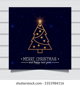 merry christmas card with gold tree . vector illustration