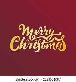 Merry Christmas card.  Golden calligraphy letters with sparkles on the red background. Vector hand lettering. Invitation congratulation Christmas card. Winter holiday. Luxury.