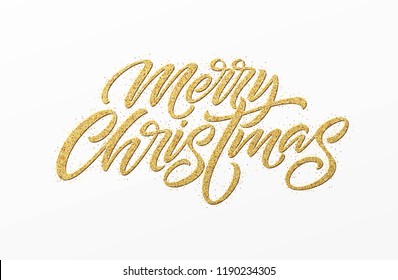 Merry christmas card with golden glitter lettering. Hand drawn text, calligraphy for your design. Vector illustration EPS10