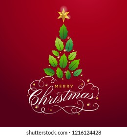 Merry christmas card with graphic christmas tree in vector illustration