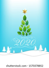 Merry christmas card with graphic christmas tree in vector illustration