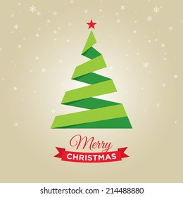 Merry christmas card, with graphic christmas tree, gold background