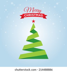 Merry christmas card, with graphic christmas tree, blue background
