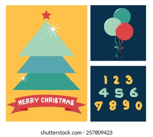 Merry christmas card, with graphic christmas tree and text number