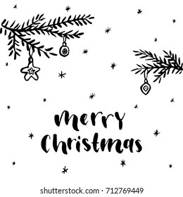 Merry christmas card with hand drawn lettering.Vector illustration.