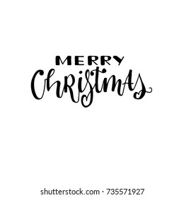 Merry Christmas card. Hand drawn lettering, calligraphic design. Isolated on white background.
