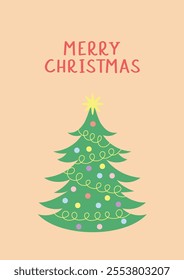 Merry Christmas card with hand written text Vector card design template