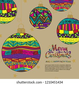 Merry Christmas card with handdrown Christmas elements for your design.