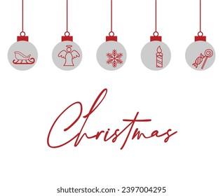 merry christmas card with hanging ball decoration or christmas background