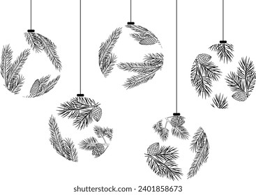merry christmas card with hanging ball decoration isolated on transparent background vector illustration EPS10