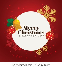 merry Christmas card with hanging ball decoration vector illustration. abstract background with isolated on red banner eve December gift greeting design. eps vector format. happy new year 2025 